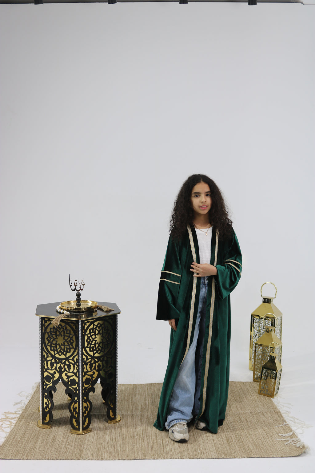 Kids Emerald Green Velvet Kaftan